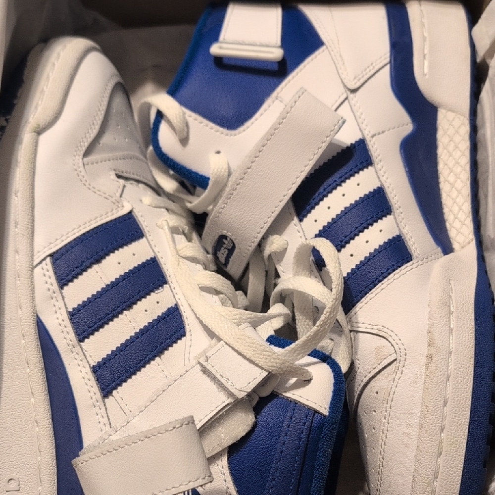 Adidas White and Blue Velcro Sneakers
